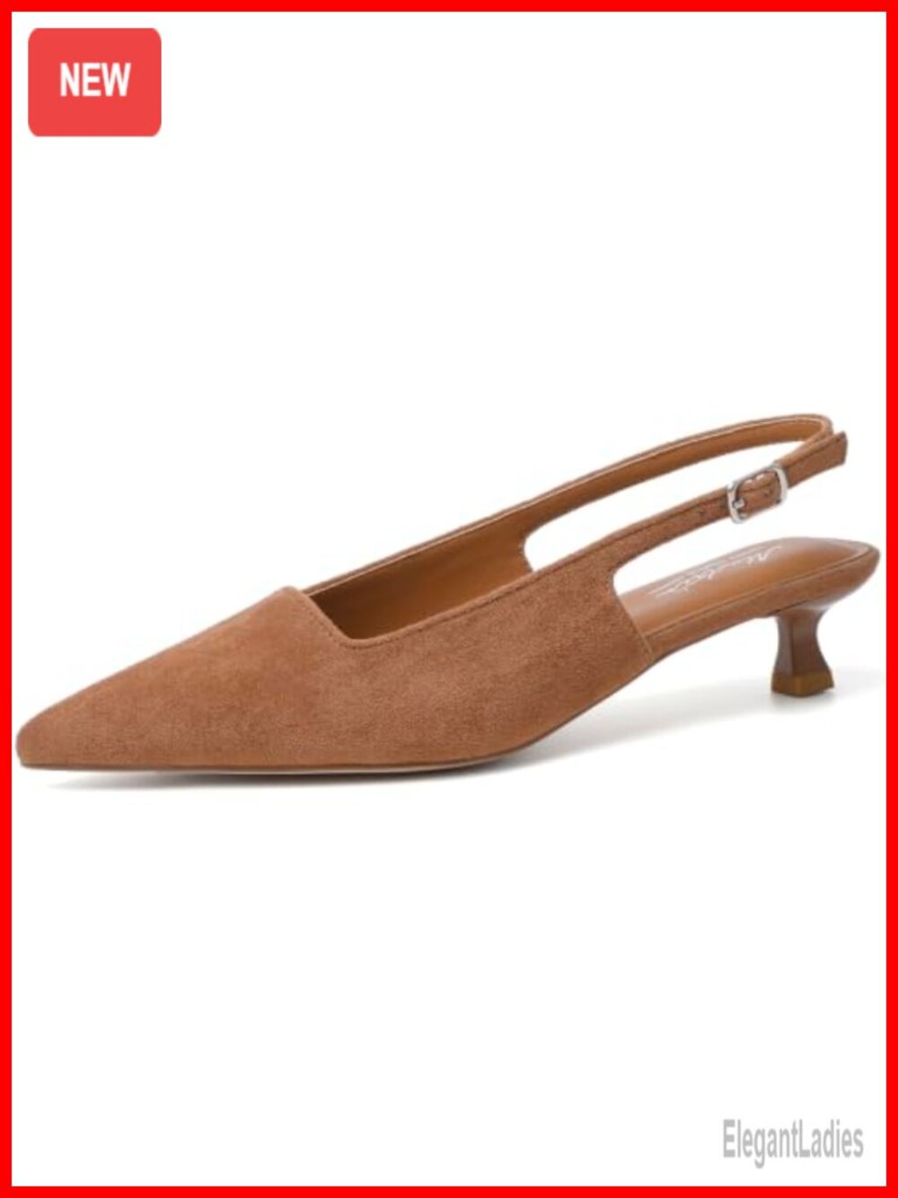 Faux Leather Pointed Toe Kitten Heel Slingback Pumps for Work Party